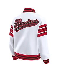 Wear by Erin Andrews Women's White/Crimson Indiana Hoosiers Satin Stitch Full-Snap Fleece Sweatshirt Jacket