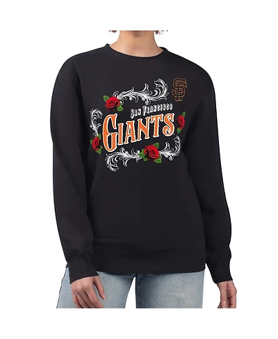 G-iii 4Her by Carl Banks Women's Black San Francisco Giants Retro Roses Fleece Pullover Sweatshirt