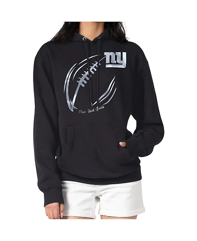 G-iii 4Her by Carl Banks Women's Black New York Giants Metallic Print Football Sketch Fleece Pullover Hoodie