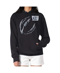 G-iii 4Her by Carl Banks Women's Black New York Giants Metallic Print Football Sketch Fleece Pullover Hoodie