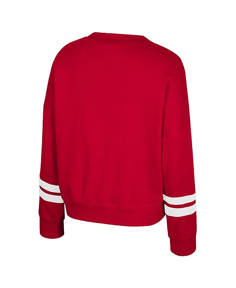 Colosseum Women's Red Wisconsin Badgers Splashy Crewneck Fleece Sweatshirt