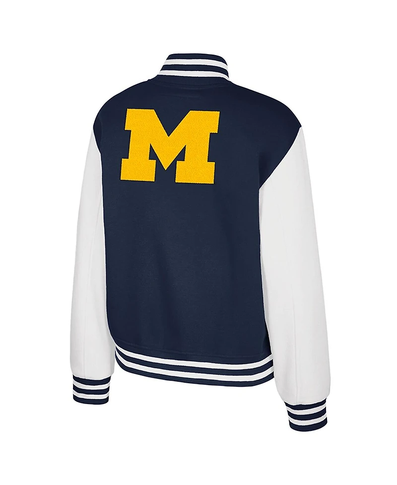 Colosseum Women's Navy Michigan Wolverines French Baguette Full Snap Fleece Jacket