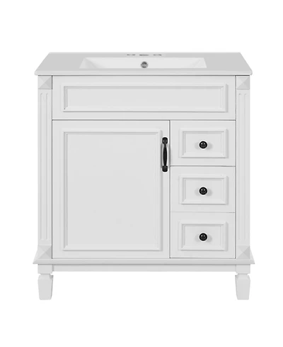 Casainc 30-Inch Bathroom Vanity with Ceramic Sink, Small Cabinet, 2 Drawers & Adjustable Storage Shelf