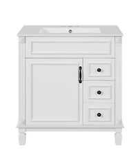 Casainc 30-Inch Bathroom Vanity with Ceramic Sink, Small Cabinet, 2 Drawers & Adjustable Storage Shelf