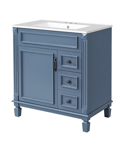 Casainc 30-Inch Bathroom Vanity with Ceramic Sink, Small Cabinet, 2 Drawers & Adjustable Storage Shelf