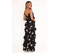 Petal and Pup Women's Ciao Ruffles Maxi Satin Dress - Black Floral