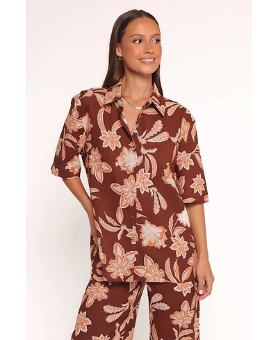 Petal and Pup Women's Samira Short Sleeve Shirt - Orange Floral