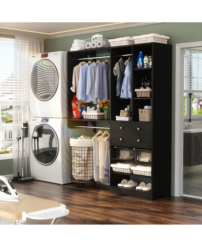 Aheaplus Closet System with Wooden Drawers and Two Hanging Rods