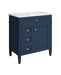 Casainc 30'' Bathroom Vanity with Top Sink, Mirror Cabinet, 2 Drawers & Tip-out Drawer