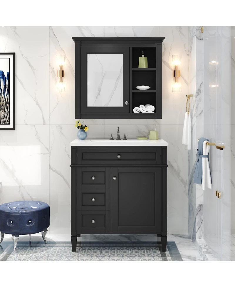 Casainc 30'' Bathroom Vanity with Top Sink, Mirror Cabinet