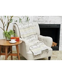 Reindeer 100% Cotton Ivory Christmas Winter Throw Blanket w/ Tassels 50" x 60"