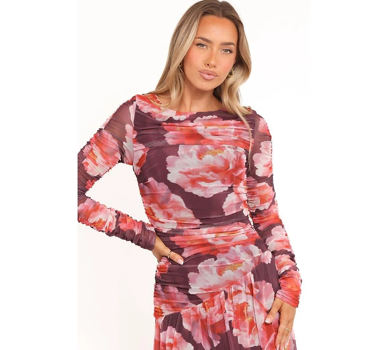 Petal and Pup Women's Calypso Long Sleeve Maxi Dress - Burgundy Peony