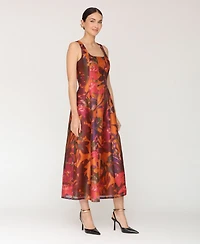 Avec Les Filles Women's Printed Scoop Neck Lantern Midi Dress