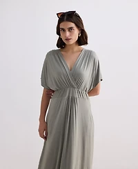 Reistor Women's FLowy A-Line Maxi Dress with Side Slits Light Olive