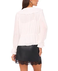 Vince Camuto Women's V-Neck Front Ruffle Long Sleeves Top