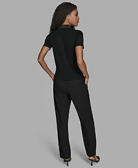 Bcbg Women's Short Sleeve Collared Neck Top
