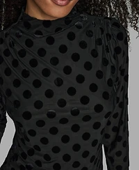 Bcbg Women's Polka Dot Print Long Sleeve Blouse