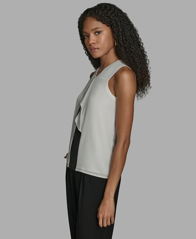 Bcbg Women's Contrast Ruffle Detail Sleeveless Blouse