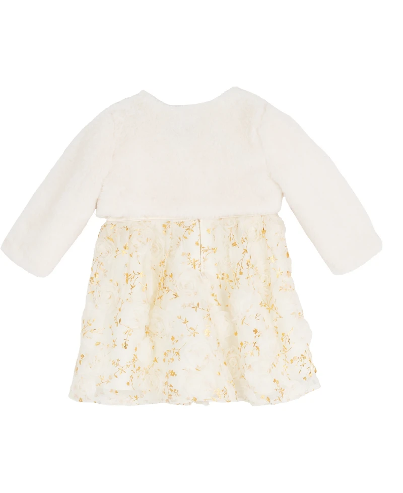 Rare Editions Baby Girls 2-Piece Satin Bodice 3D Flower Jacket Dress and Diaper Cover Set
