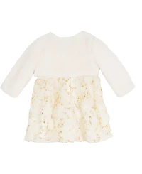 Rare Editions Baby Girls 2-Piece Satin Bodice 3D Flower Jacket Dress and Diaper Cover Set