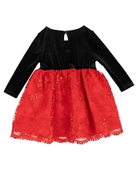 Rare Editions Baby Girls 2-Piece Long Sleeves Velvet Bodice Dress and Diaper Cover Set