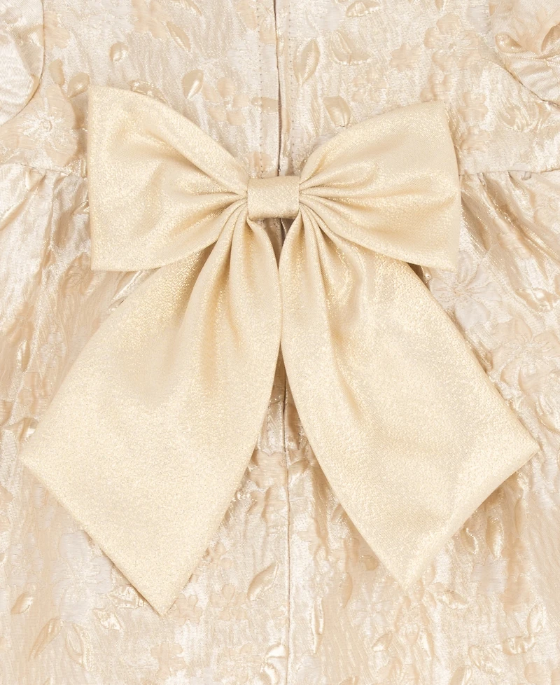 Rare Editions Baby Girls 2-Piece Gold Brocade Puff Sleeve Dress and Diaper Cover Set
