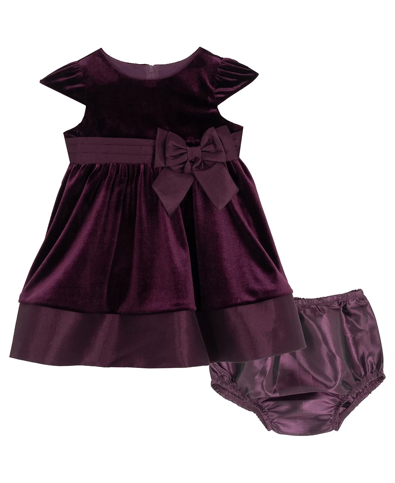 Rare Editions Baby Girls 2-Piece Velvet Cap Sleeves Bodice Dress and Diaper Cover Set
