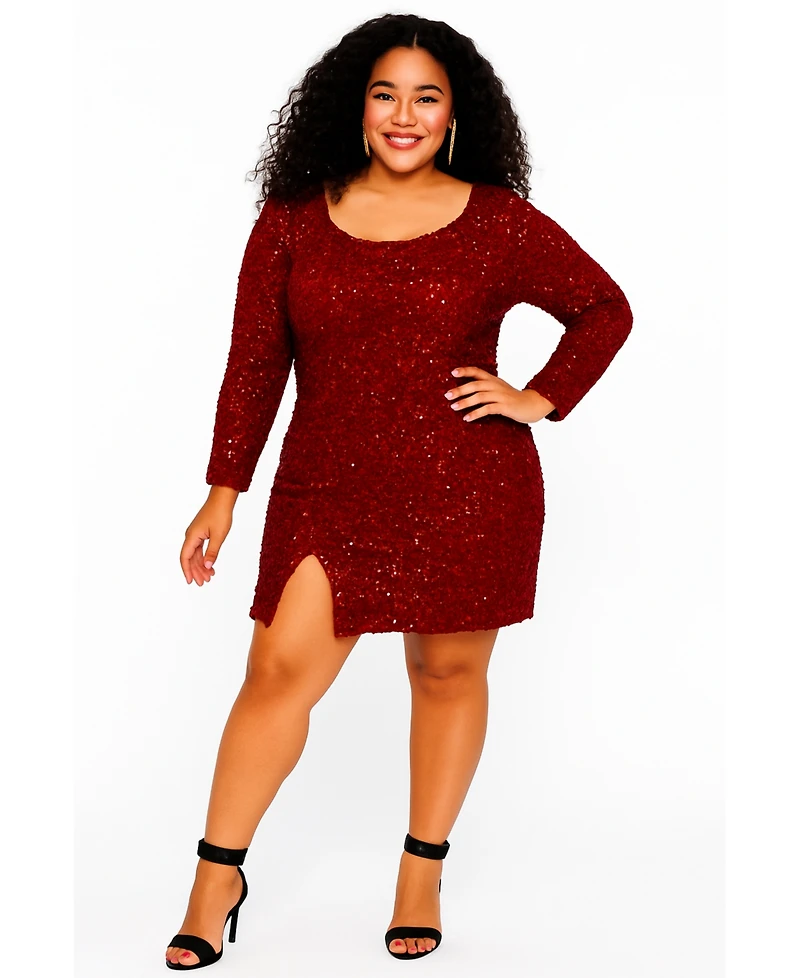 Sydney's Closet Women's Long Sleeve Sequin Cocktail Dress