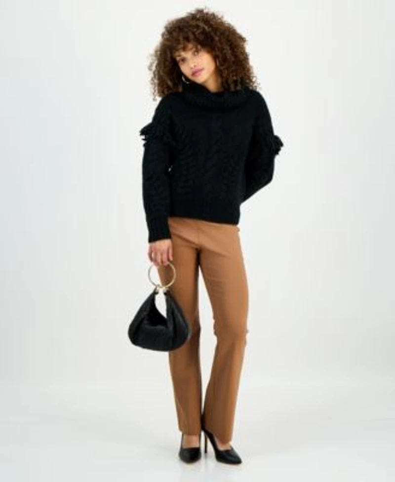 I.N.C. International Concepts Petite Fringe Trim Turtleneck Sweater Mid Rise Bootcut Pants Macys Exclusive