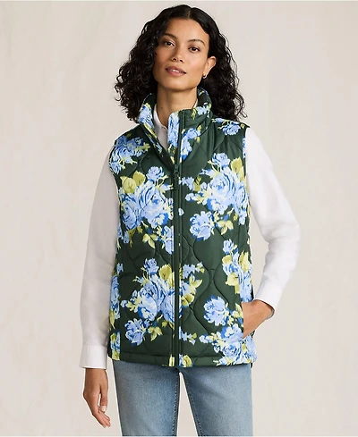 Lands' End Women's Print FeatherFree Quilted Insulated Vest