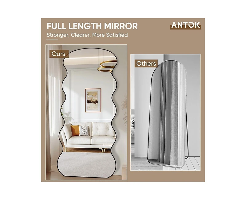 Antok Full Length Mirror 76"x34" Wavy with Stand for Bedroom Living Room Cloakroom