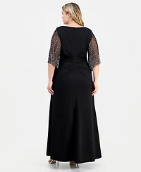 Alex Evenings Plus Chiffon-Sleeve Gown