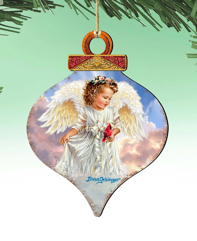 Designocracy Angel with Cardinal Wooden Ornament