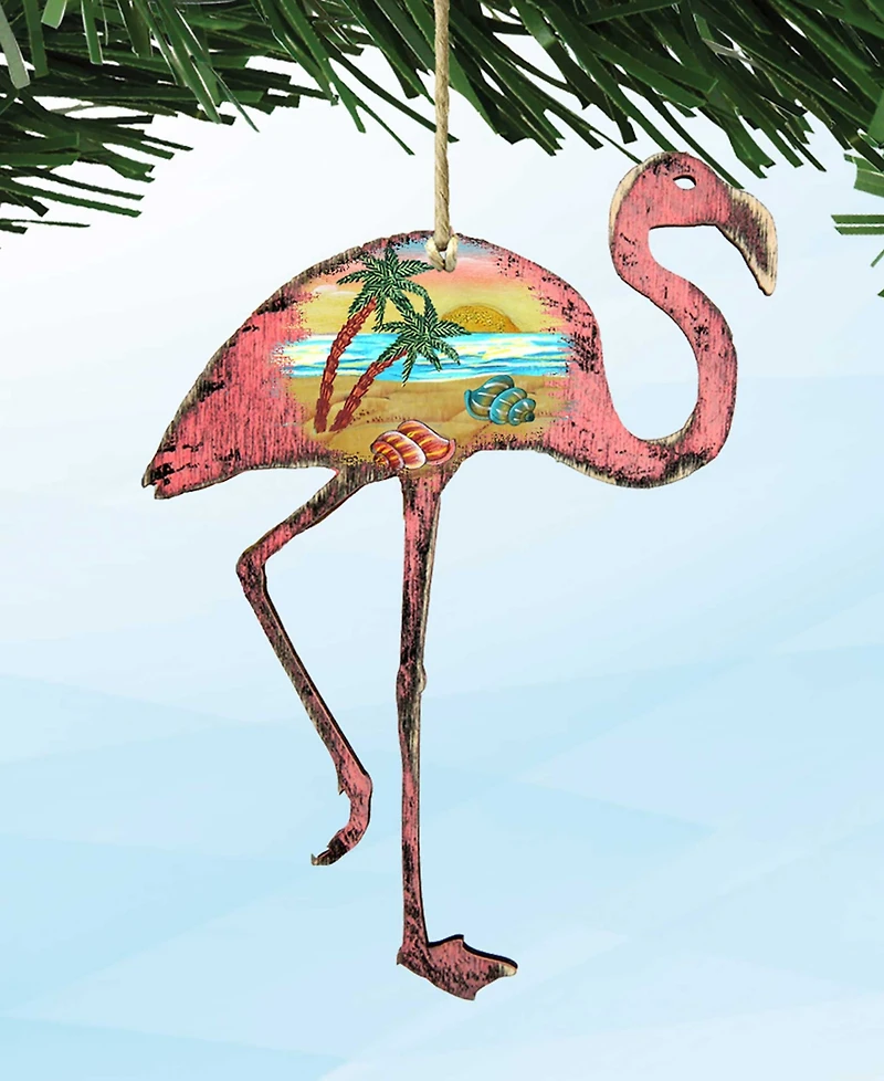 Designocracy Rustic Flamingo Wooden Ornament