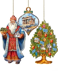 Designocracy Greece Inspired Santa Ornaments, Set of 3