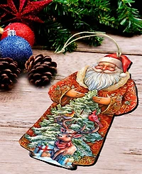 Designocracy Santa with Forest Friends Wooden Ornament