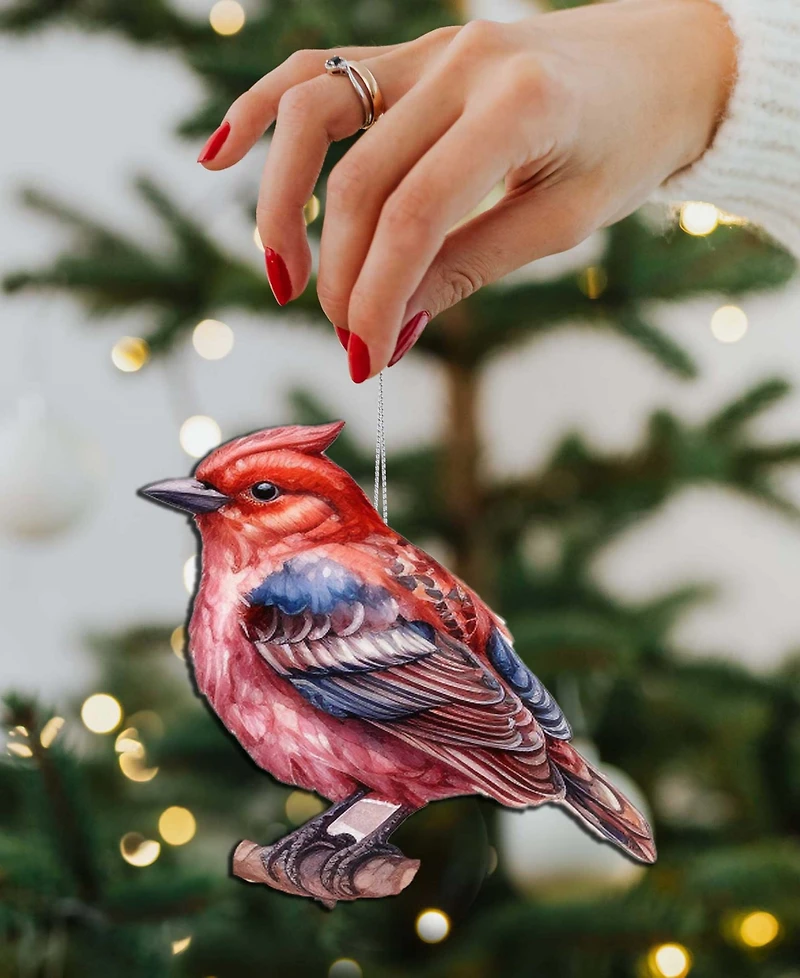 Designocracy Red Forest Bird Christmas Wooden Ornament