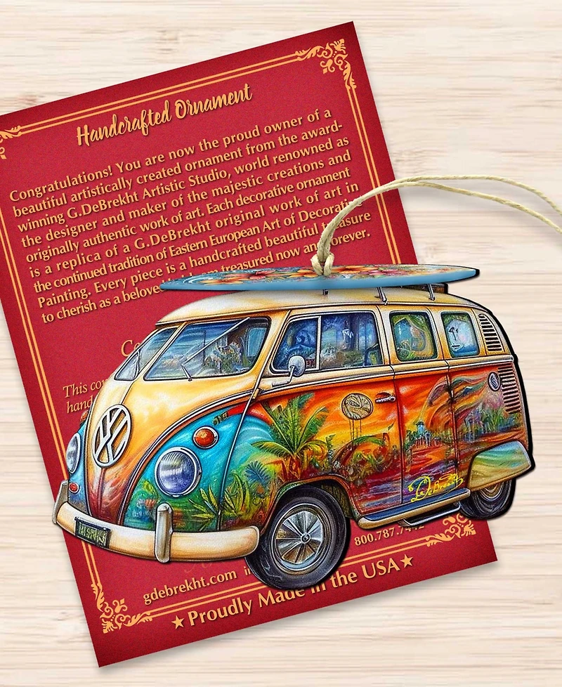 Designocracy Hippie Van Christmas Wooden Ornament