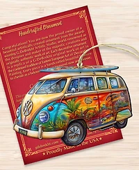 Designocracy Hippie Van Christmas Wooden Ornament