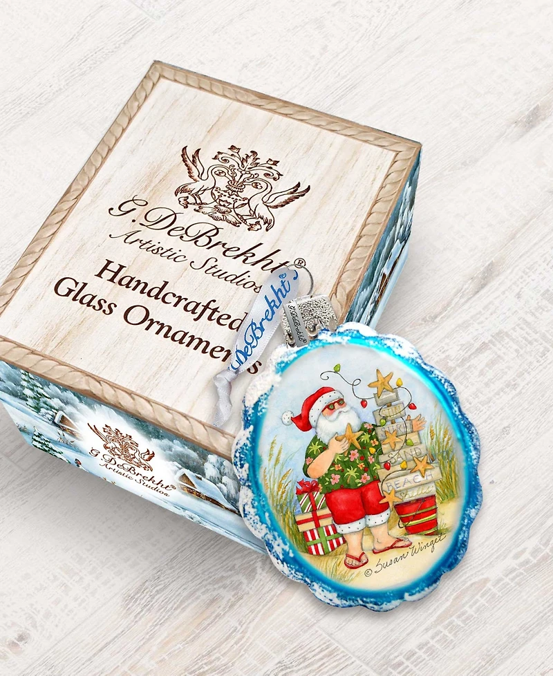 Designocracy Santa with Christmas Tree Glass Ornaments