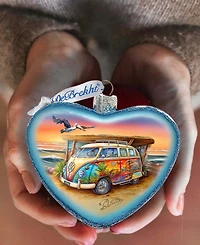 G.Debrekht Surf Van Heart Glass Christmas Ornament