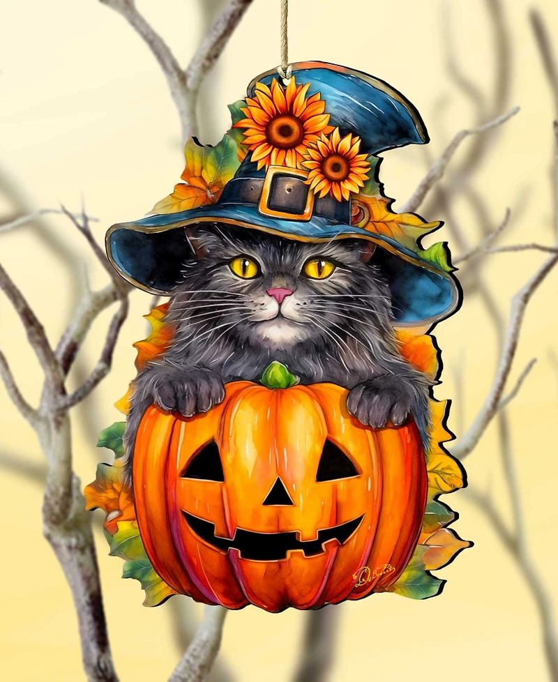 Designocracy Black Cat Christmas Wooden Ornament