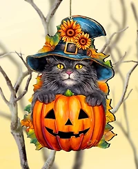 Designocracy Black Cat Christmas Wooden Ornament