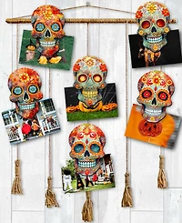 Designocracy Sugar Skulls Wood Clip-on Ornaments, Set of 6