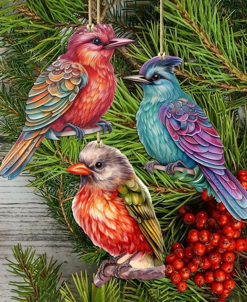 Designocracy Colorful Birds Holiday Ornaments, Set of 3