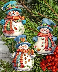 Designocracy Snowman Wooden Clip-on Ornaments, Set of 3