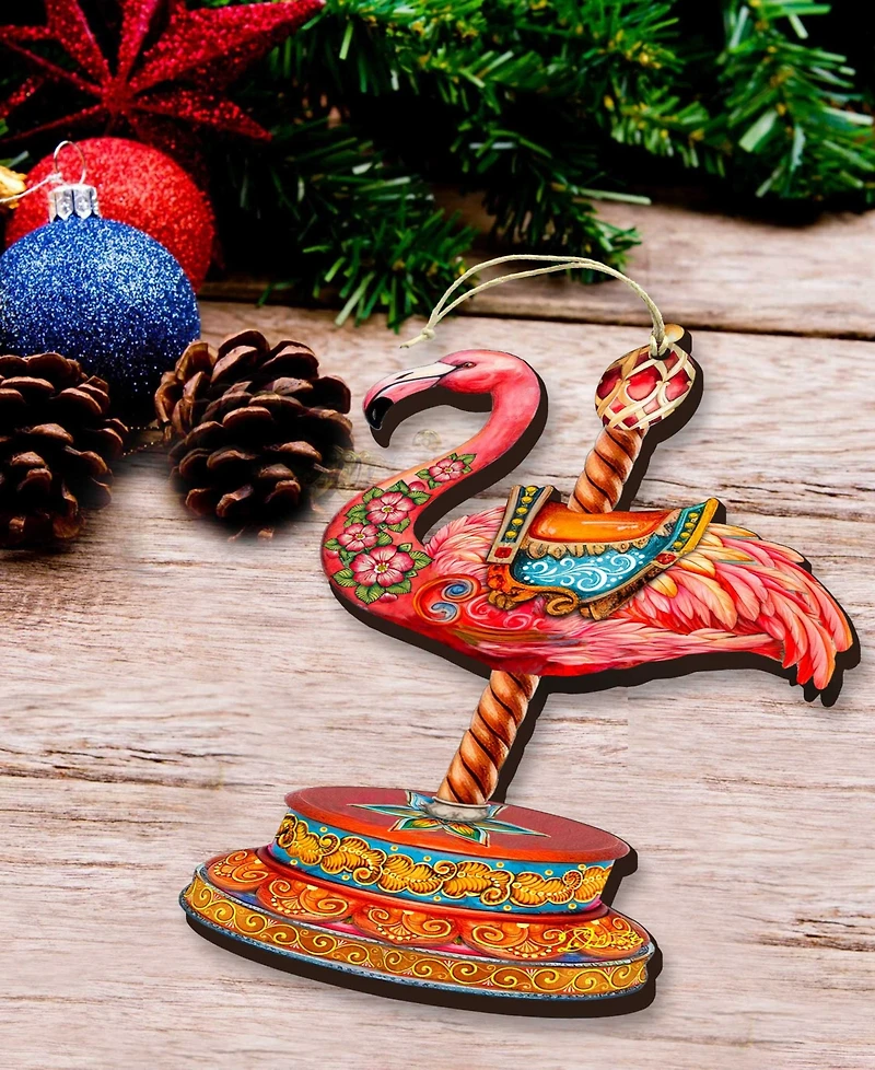 Designocracy Pink Flamingo Carousel Holiday Ornament
