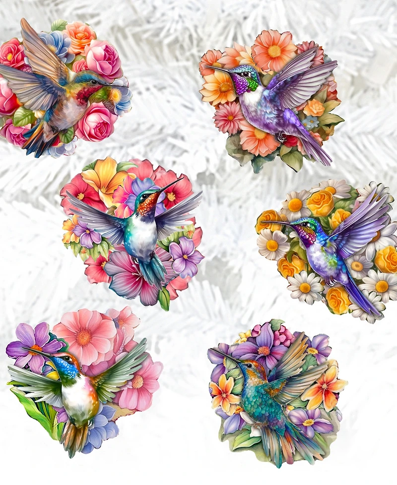 Designocracy Hummingbirds Wood Clip-on Ornaments, Set of 6