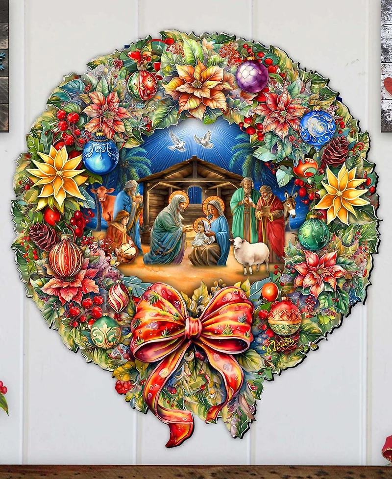 Designocracy Nativity Wreath Holiday Door Decor