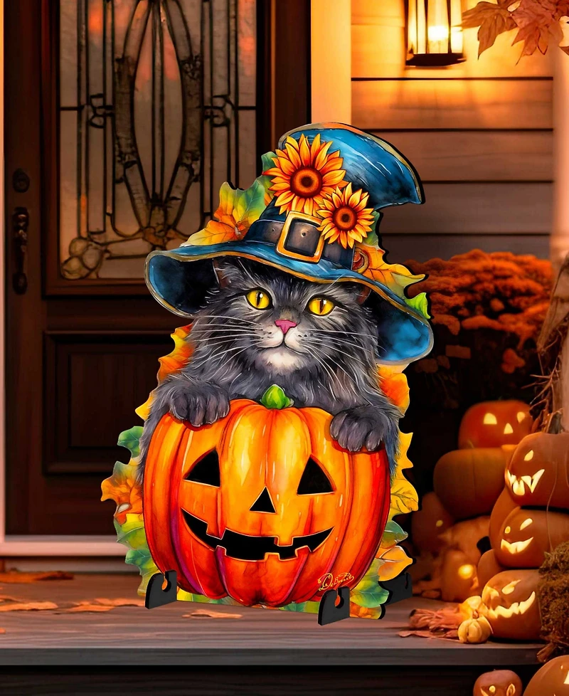 Designocracy Black Cat with Pumpkin Outdoor Decor